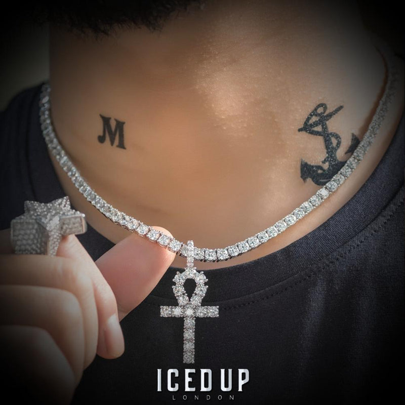 Iced Up London Pendant Iced Out Pendant <br> Egyptian Ankh <br> (White Gold)