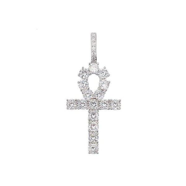 Iced Up London Pendant White Gold Plated / Rope Chain / 18 inch Iced Out Pendant <br> Egyptian Ankh <br> (White Gold)
