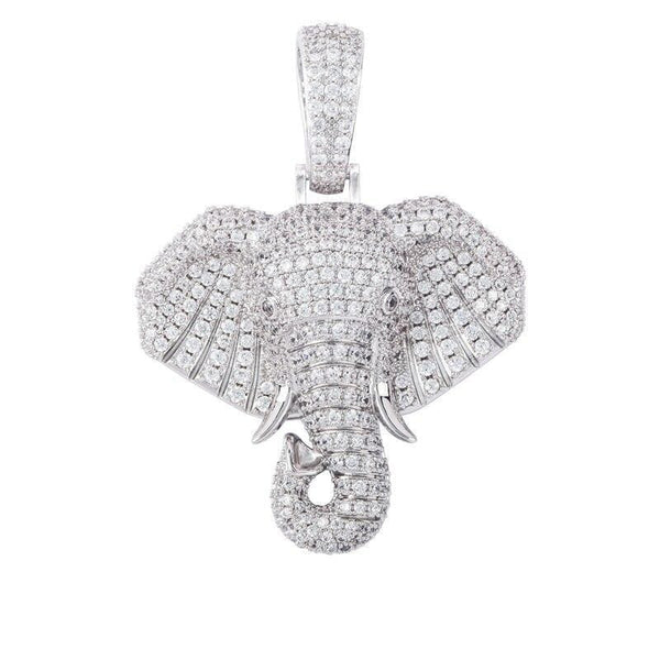 Iced Up London Pendant White Gold Plated / Cuban chain / 18Inch Iced Out Pendant <br> Elephant <br> (White Gold)