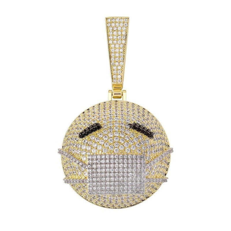 Iced Up London Pendant 18K Gold Plated / Rope Chain / 18inch Iced Out Pendant <br> Face Mask Emoji <br> (18K Gold)
