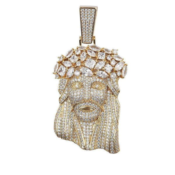 Iced Up London Pendant 18K Gold Plated / Rope Chain / 18 inch Iced Out Pendant <br> Flower Crown Jesus <br> (18K Gold)