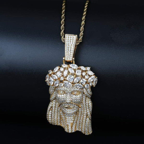 Iced Up London Pendant Iced Out Pendant <br> Flower Crown Jesus <br> (18K Gold)