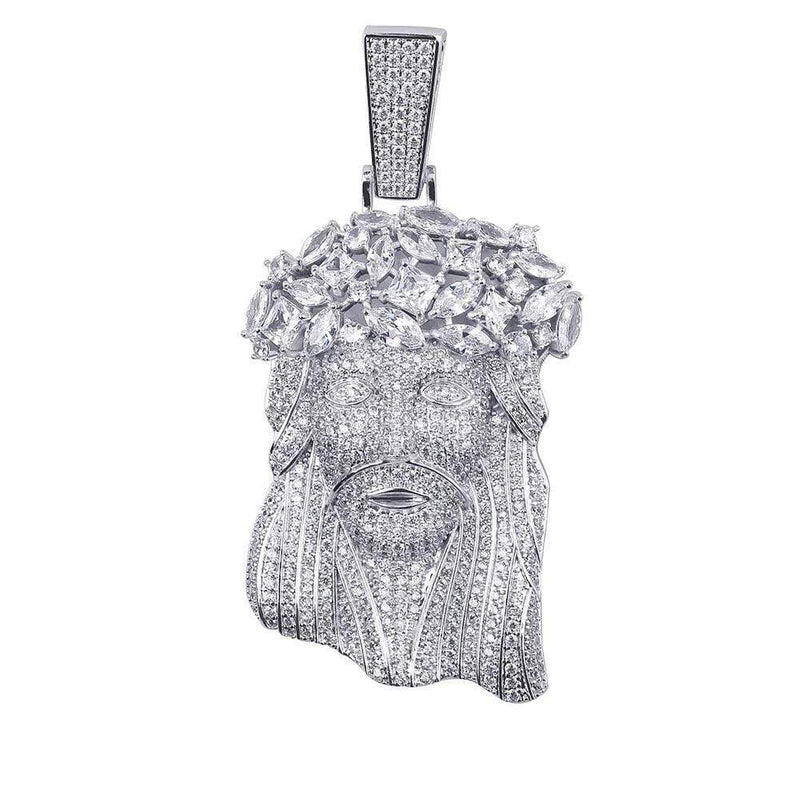 Iced Up London Pendant White Gold Plated / Rope Chain / 18 inch Iced Out Pendant <br> Flower Crown Jesus <br> (White Gold)