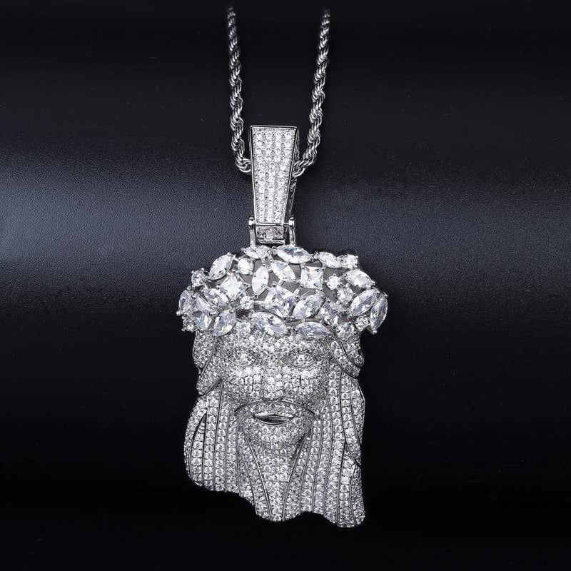 Iced Up London Pendant Iced Out Pendant <br> Flower Crown Jesus <br> (White Gold)