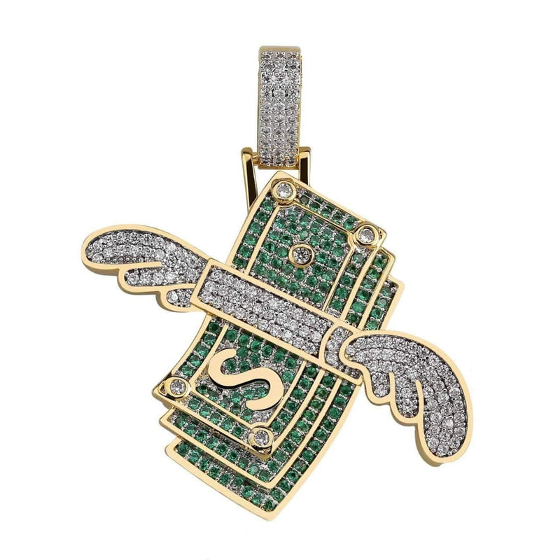 Iced Up London Pendant 18K Gold Plated / 18 inch Rope Chain Iced Out Pendant <br> Flying Cash <br> (18K Gold)