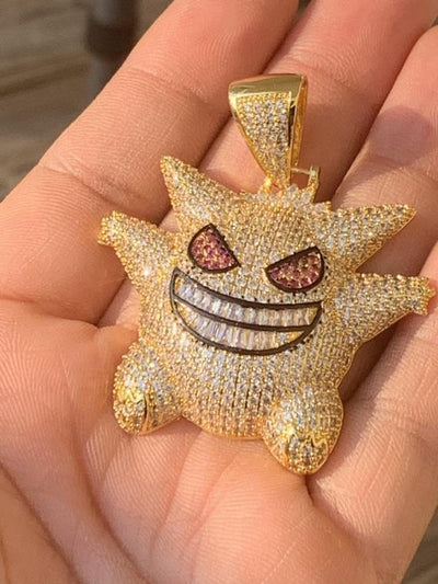 Cuban Link Gengar Necklace Iced Out Gengar Pendant (18K Gold) Iced