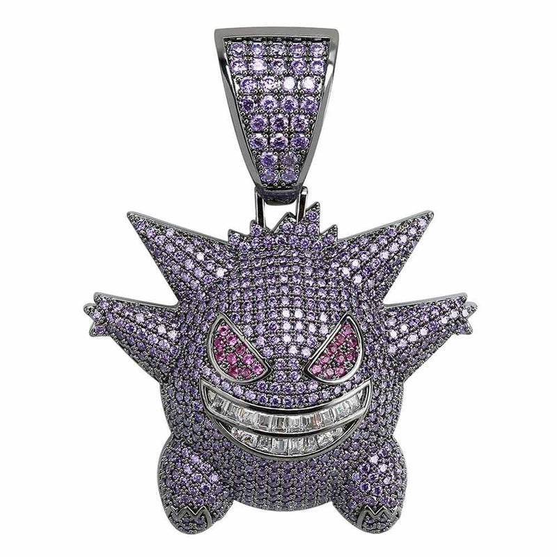 Iced Up London Pendant White Gold Plated Purple / Rope Chain / 18 inch Iced Out Pendant <br> Gengar <br> (Purple Gold)