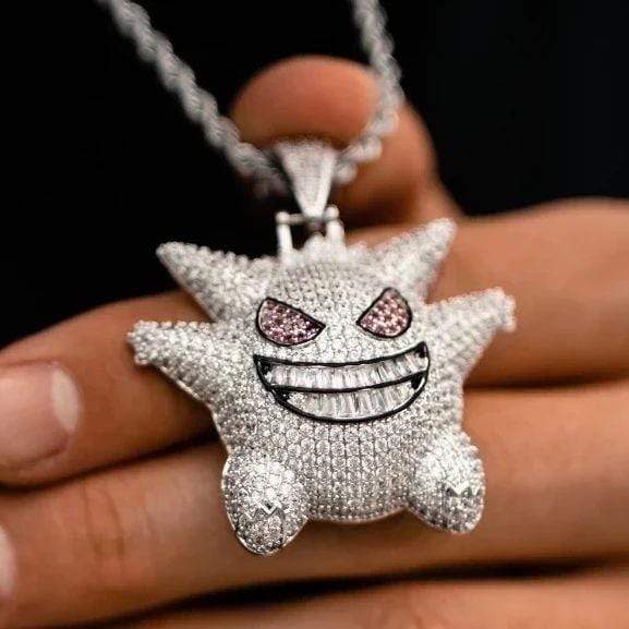 Iced Up London Pendant White Gold Plated / Rope Chain / 18 inch Iced Out Pendant <br> Gengar <br> (White Gold)