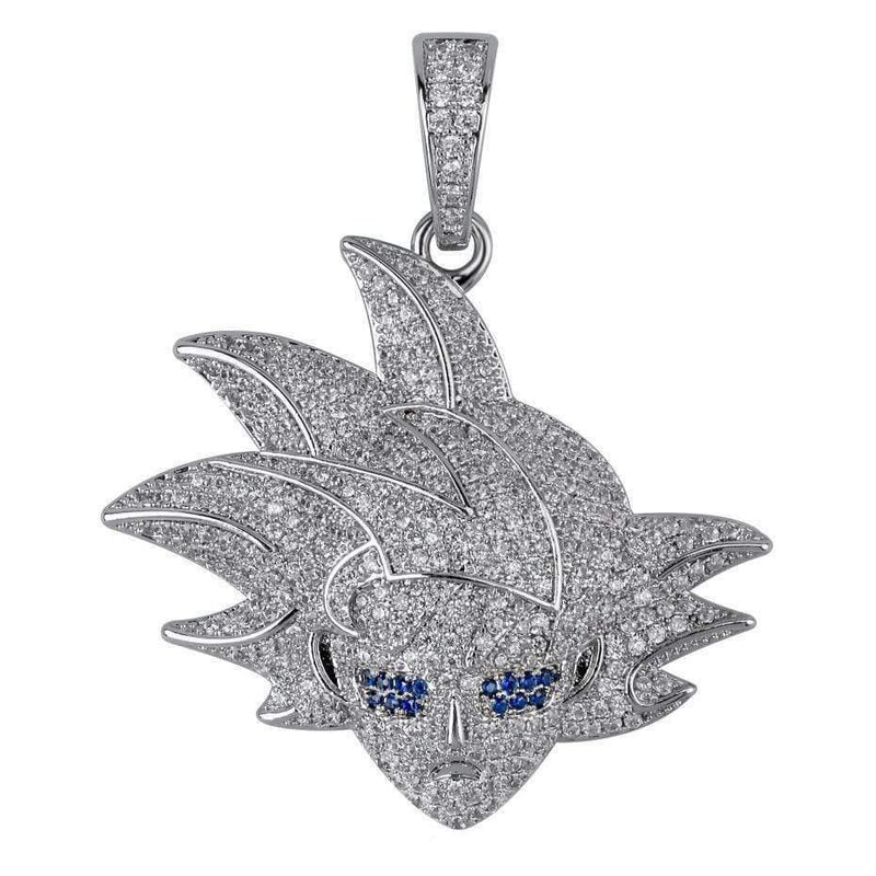 Iced Up London Pendant Full White Gold Plated / Rope Chain / 20 inch Iced Out Pendant <br> Goku Dragon Ball Z <br> (White Gold)