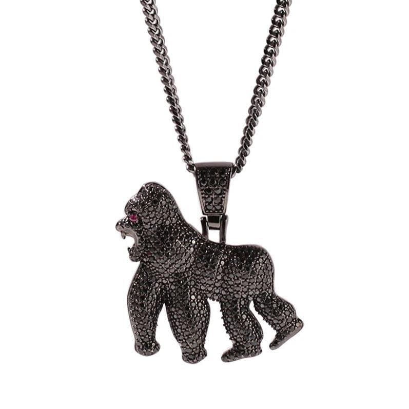 Iced Gorilla Pendant, 14k Gold Plated 925 Sterling Silver CZ