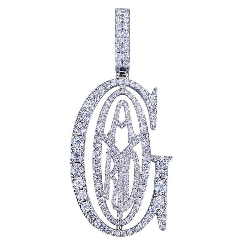 Iced Up London Pendant White Gold Plated / Rope Chain / 18 inch Iced Out Pendant <br> Goyard <br> (White Gold)