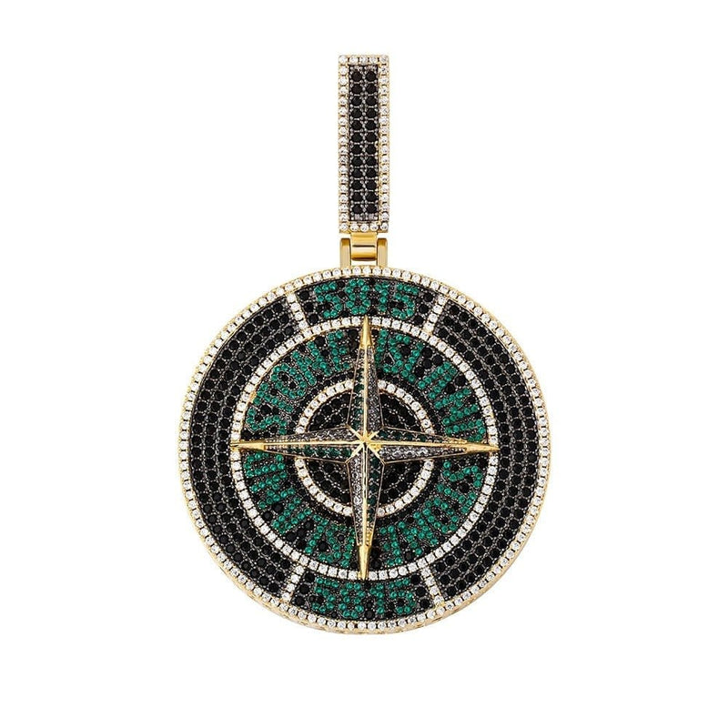 Iced Up London Iced Out Pendant <br> Green Compass <br> (14K Gold)