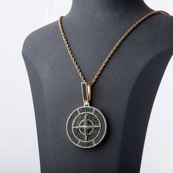 Iced Up London Iced Out Pendant <br> Green Compass <br> (14K Gold)