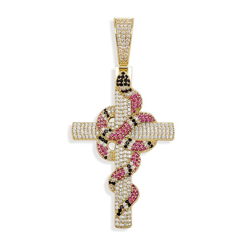 Iced Up London Pendant 18K Gold Plated / Rope Chain / 18inch Iced Out Pendant <br> Gucci Snake Cross <br> (18K Gold)