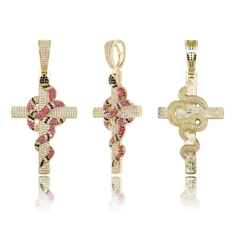 Iced Up London Pendant Iced Out Pendant <br> Gucci Snake Cross <br> (18K Gold)