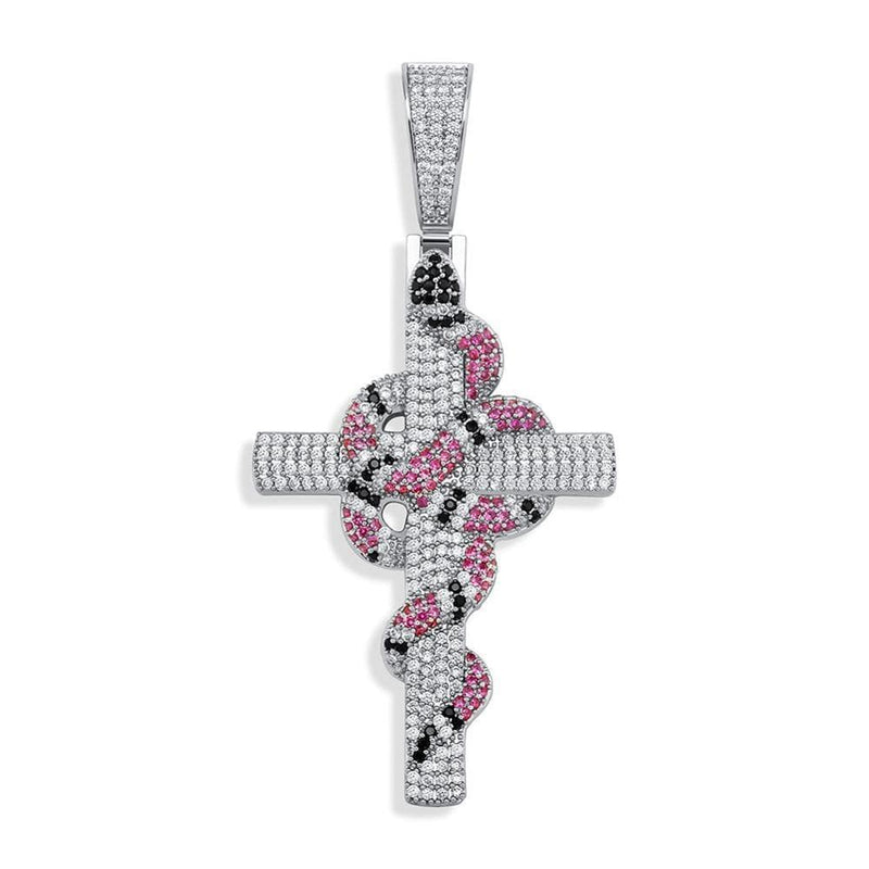 Iced Up London Pendant White Gold Plated / Rope Chain / 18inch Iced Out Pendant <br> Gucci Snake Cross <br> (White Gold)