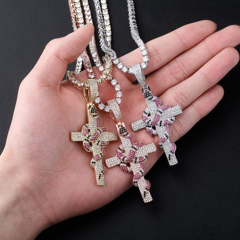 Iced Up London Pendant Iced Out Pendant <br> Gucci Snake Cross <br> (White Gold)