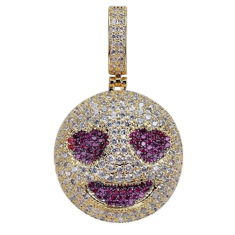 Iced Up London Pendant 18K Gold Plated / Rope chain / 18inch Iced Out Pendant <br> Heart Eyes Emoji <br> (18K Gold)