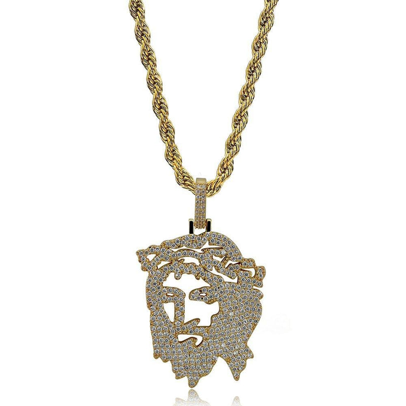 Iced Up London Pendant 18K Gold Plated / Rope Chain / 20 inch Iced Out Pendant <br> Jesus Head <br> (18K Gold)