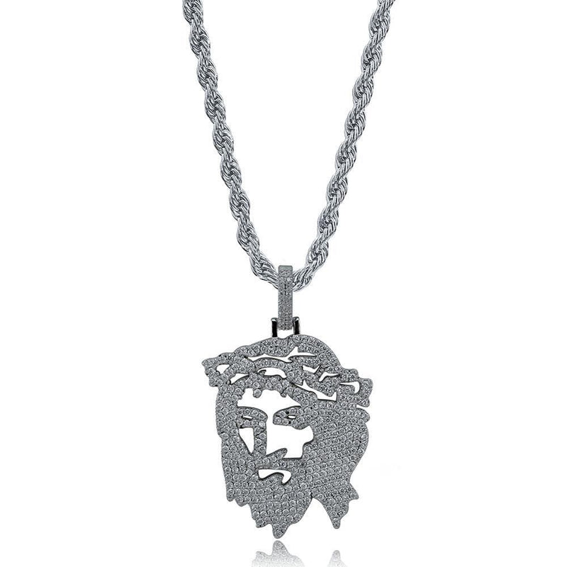 Iced Up London Pendant White Gold Plated / Rope Chain / 18 inch Iced Out Pendant <br> Jesus Head <br> (White Gold)