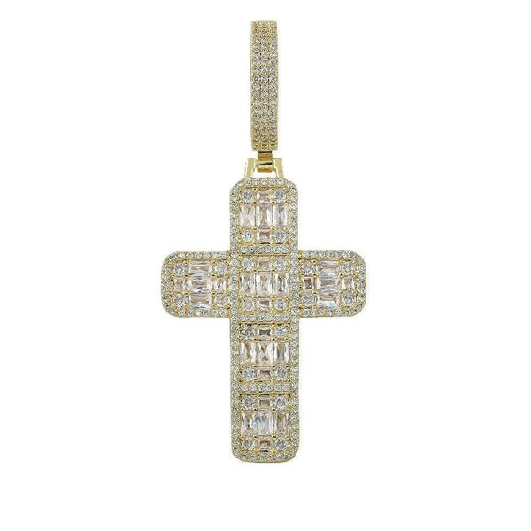 Iced Up London Pendant 18K Gold Plated / Rope Chain / 20 inch Iced Out Pendant <br> Large Baguette Cross <br> (18K Gold)