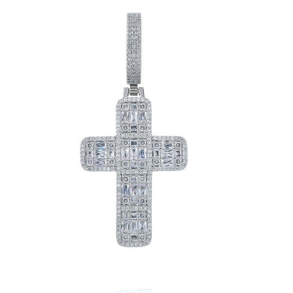 Iced Up London Pendant White Gold Plated / Rope Chain / 20 inch Iced Out Pendant <br> Large Baguette Cross <br> (White Gold)