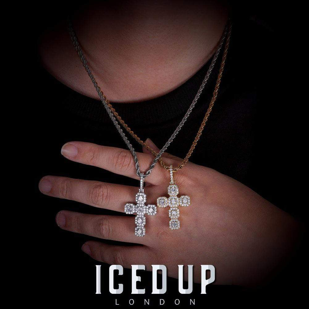 Iced Out Large Cross Pendant (18K Gold) Iced Up London
