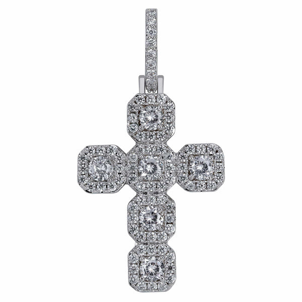 Iced Up London Pendant White Gold Plated / Rope Chain / 20 inch Iced Out Pendant <br> Large Cross <br> (White Gold)