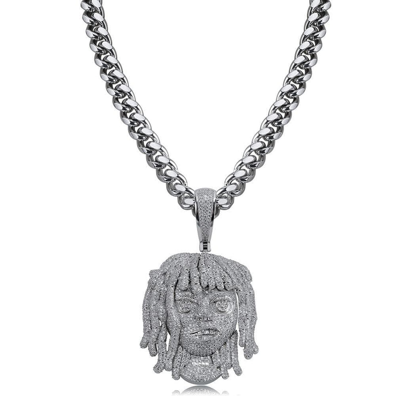 Iced Up London Pendant White Gold Plated / 10mm width 22 inch Iced Out Pendant <br> Lil Pump <br> (White Gold)