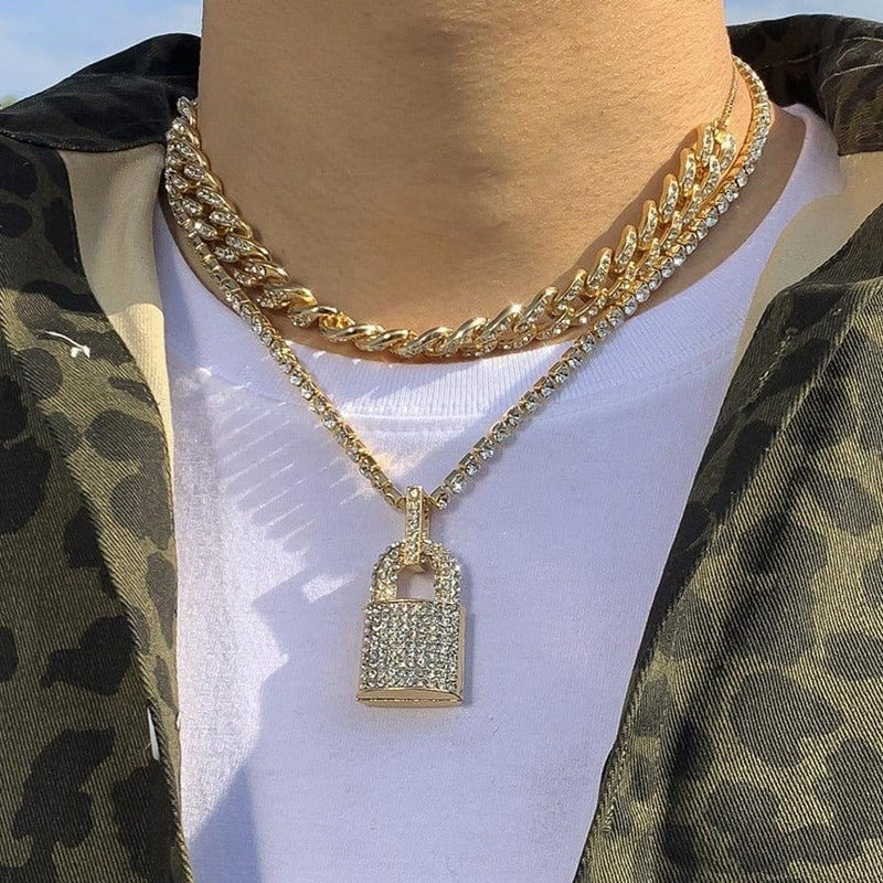 Iced Up London Pendant Full 14K Gold Plated / Rope chain / 18inch Iced Out Pendant <br> Lock <br> (14K Gold)