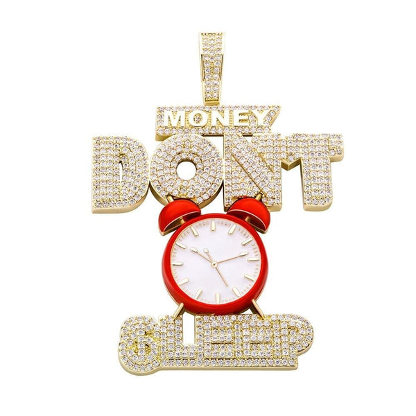 Iced Up London Gold / Rope Chain / China|20inch Iced Out Pendant <br> Money Don't Sleep <br> (14K Gold)