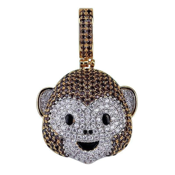 Iced Out Monkey Emoji Pendant (White Gold) | Iced Up London