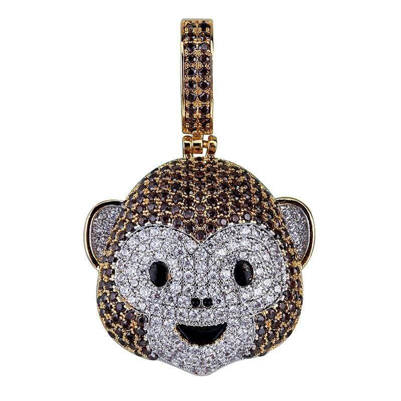 Iced Up London Pendant White Gold Plated / Rope chain / 18inch Iced Out Pendant <br> Monkey Emoji <br> (White Gold)