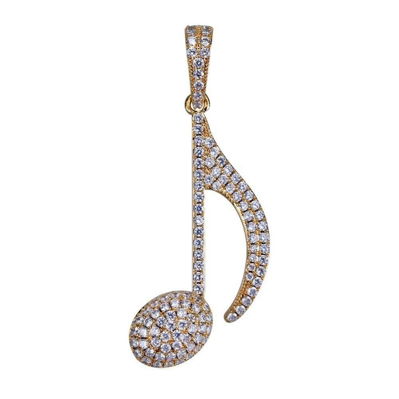 Iced Up London 14K Gold Plated / 30 inch Iced Out Pendant <br> Music Note <br> (14K Gold)
