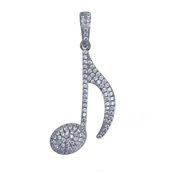 Iced Up London White Gold Plated / 30 inch Iced Out Pendant <br> Music Note <br> (White Gold)