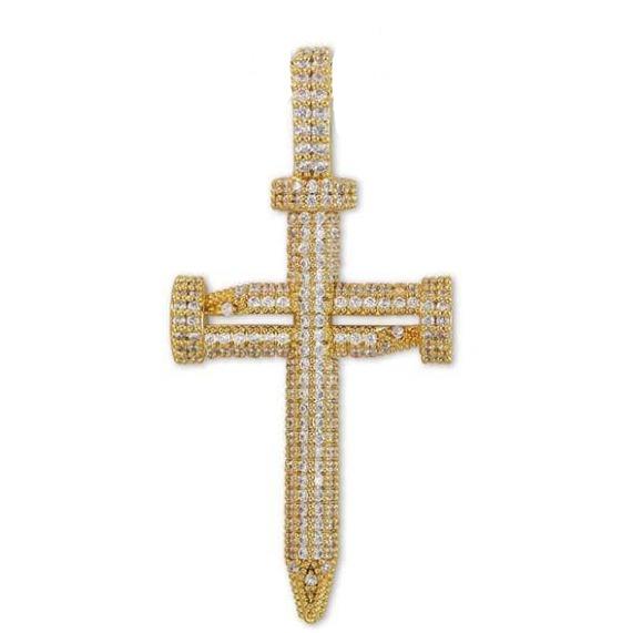 Iced Up London Pendant 18K Gold Plated / Rope Chain / 20 inch Iced Out Pendant <br> Nail Cross <br> (18K Gold)