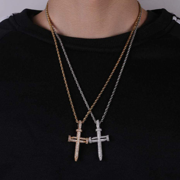 Iced Up London Pendant Iced Out Pendant <br> Nail Cross <br> (18K Gold)