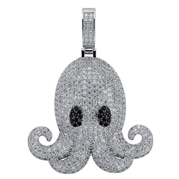 Iced Up London Pendant White Gold Plated / Rope Chain / 18 inch Iced Out Pendant <br> Octopus <br> (White Gold)