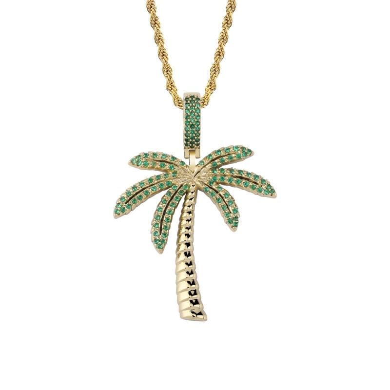 Iced Up London Pendant 14K Gold Plated / Rope chain / 20inch Iced Out Pendant <br> Palm Tree <br> (14K Gold)