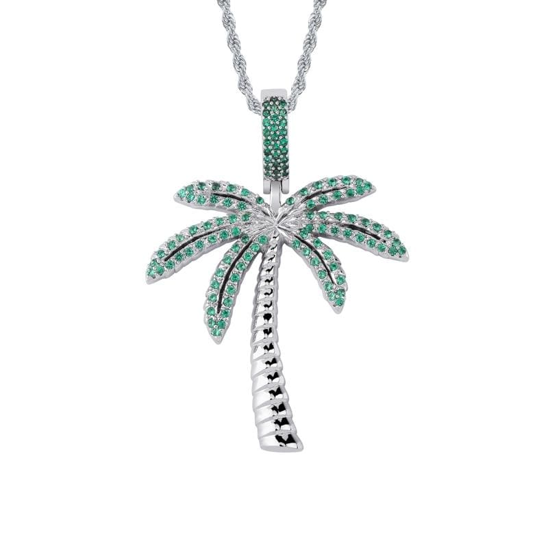 Iced Up London Pendant White Gold Plated / Rope chain / 20inch Iced Out Pendant <br> Palm Tree <br> (White Gold)