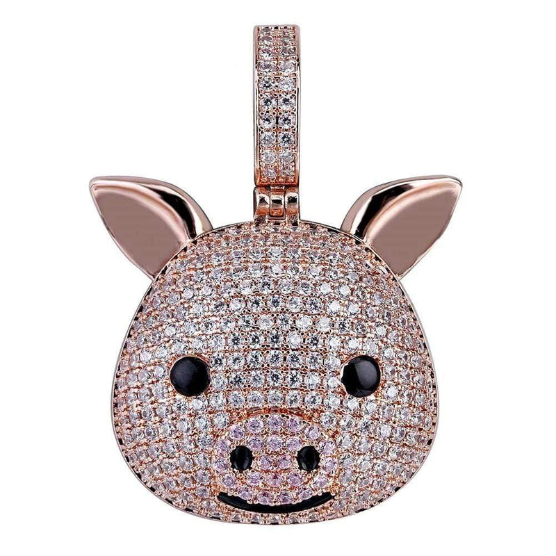 Iced Up London Pendant Pig / Rope chain / 18inch Iced Out Pendant <br> Pig Emoji <br> (18K Gold)