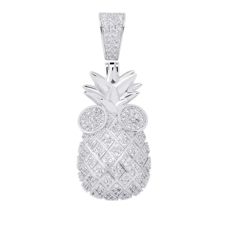 Iced Up London Pendant White Gold Plated / Rope chain / 18inch Iced Out Pendant <br> Pineapple <br> (White Gold)