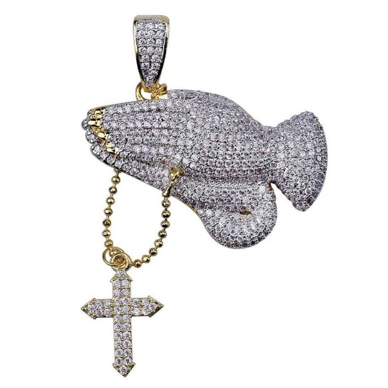 Iced Up London Pendant 18K Gold Plated / Rope Chain / 18 inch Iced Out Pendant <br> Praying Hands <br> (18K Gold)