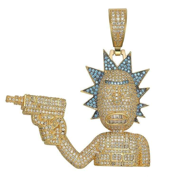 Iced Up London Pendant 18K Gold Plated / Rope chain / 18 inch Iced Out Pendant <br> Rick & Morty <br> (18K Gold)