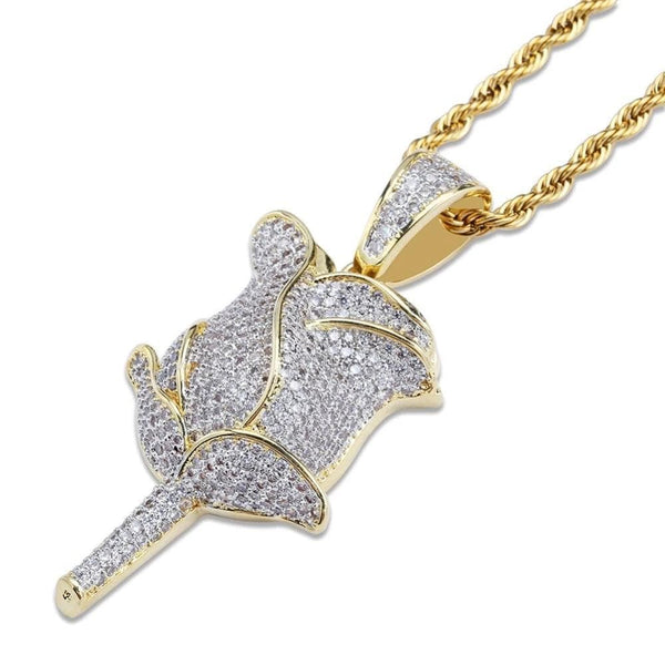 Iced Up London Pendant Iced Out Pendant <br> Rose Flower <br> (18K Gold)