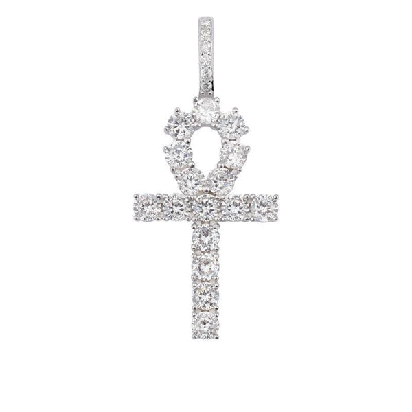 Iced Up London Pendant White Gold Plated / Rope chain / 18 inch Iced Out Pendant <br> S925 Ankh <br> (White Gold)