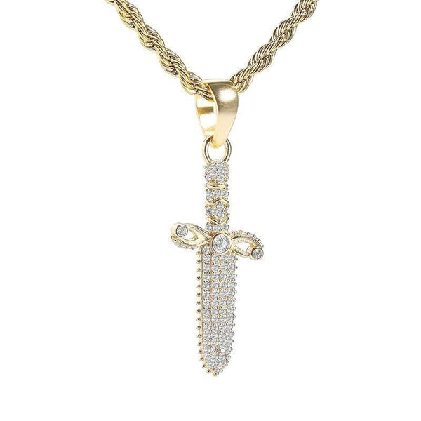 Iced Up London Pendant 18K Gold Plated / Rope Chain / 18inch Iced Out Pendant <br> S925 Dagger <br> (18K Gold)