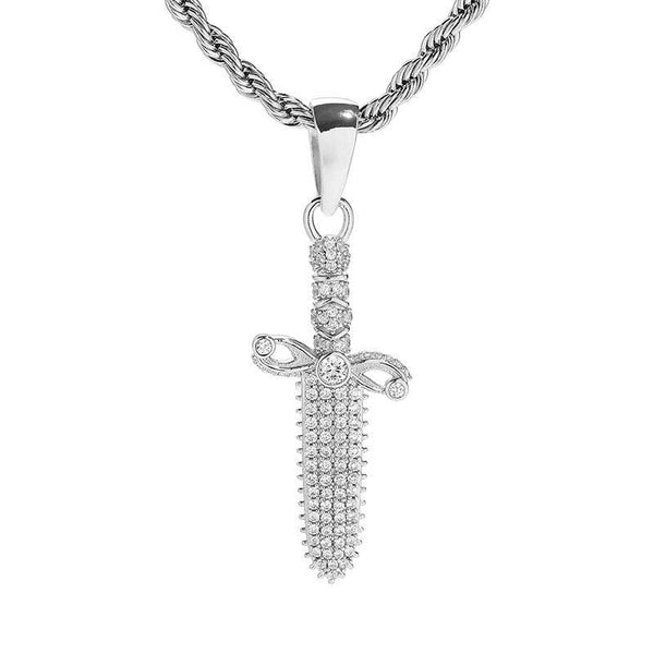 Iced Up London Pendant White Gold Plated / Rope Chain / 18inch Iced Out Pendant <br> S925 Dagger <br> (White Gold)