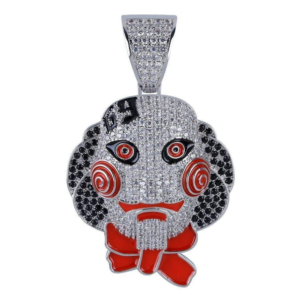 Iced Up London Pendant White Gold Plated / Rope Chain / 20 inch Iced Out Pendant <br> Saw Clown <br> (White Gold)