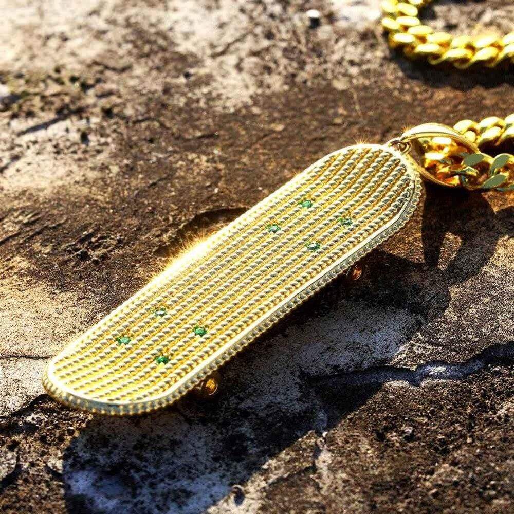 Iced Out Skateboard Pendant in 14K Gold | Iced Up London